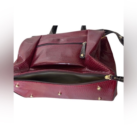 Samantha Brown Croc-Embossed Dowel Carry On Travel Bag Weekender Tote Wine/Brown - Picture 6 of 8
